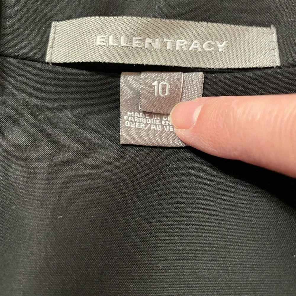 Ellen Tracy Black Blazer Cotton Spandex Wide Notch Collar Three Button Size 10